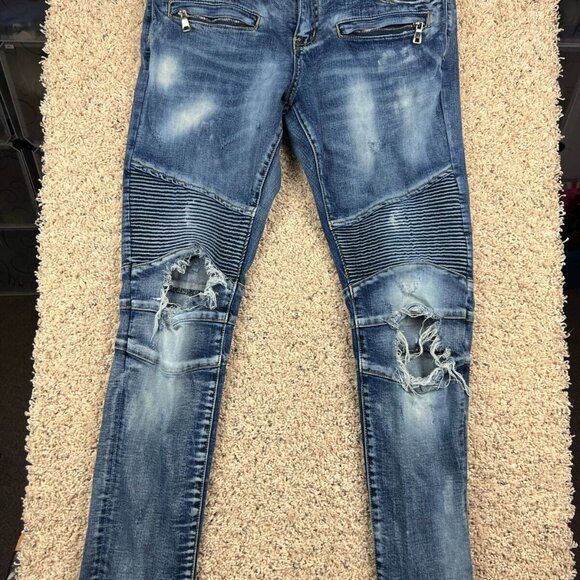 Embellish Medium Wash Blue Jeans Women's SZ 34 Distressed Slightly Tapered - Picture 1 of 9